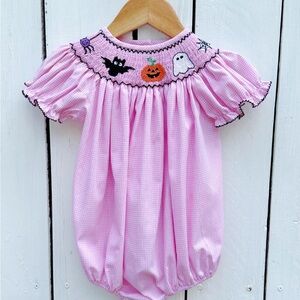 Dressie Jessie Smocking Pink Gingham Halloween Baby Girl Bubble Romper Size 12M